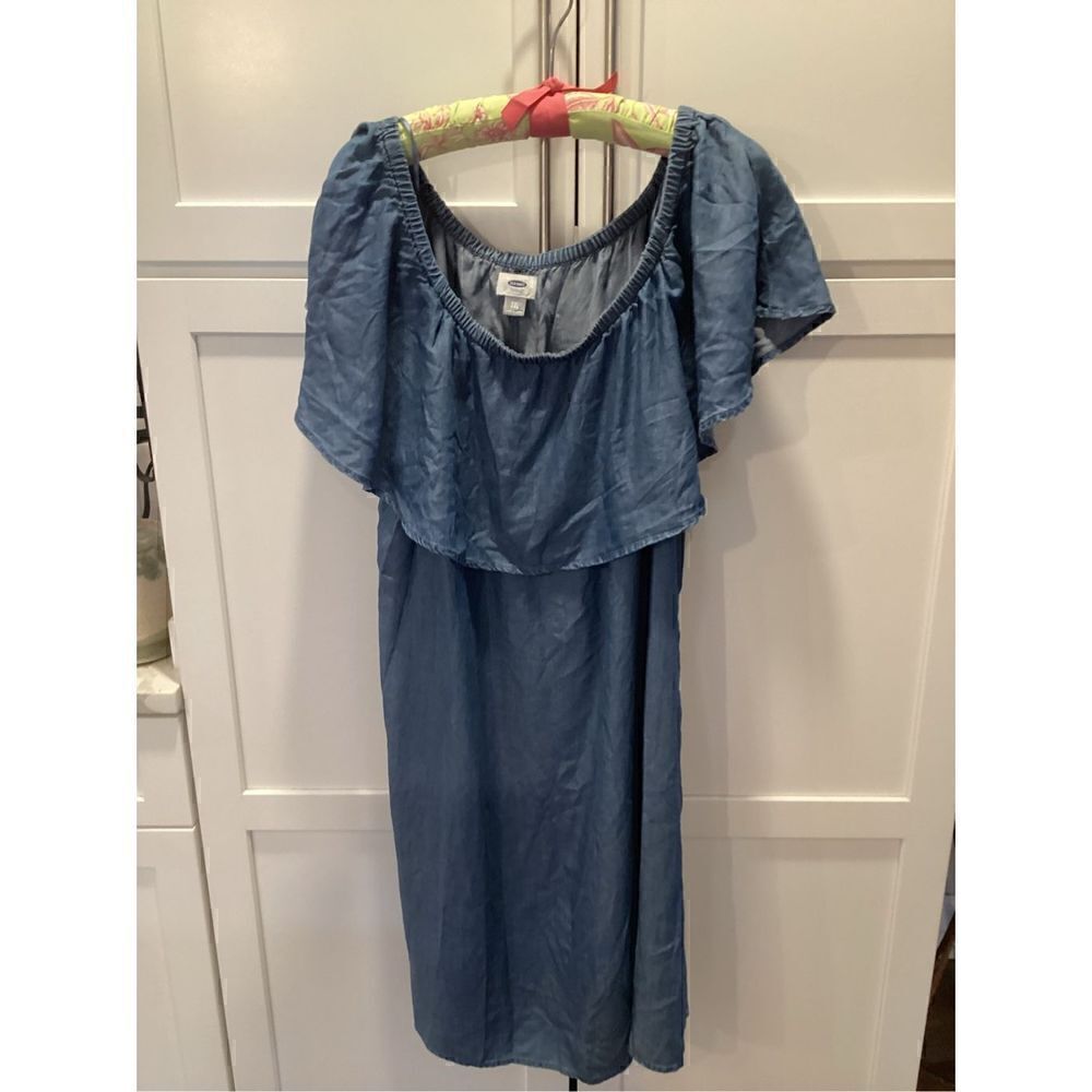 Old Navy Ruffle Off The Shoulder Tencel Shift Dress Sz 2XL Chambray